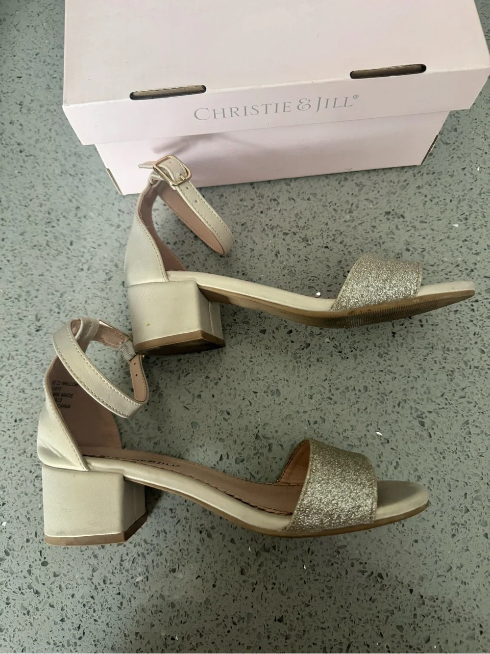 Girls Ivory Dress Sandals with Gold Glitter Strap